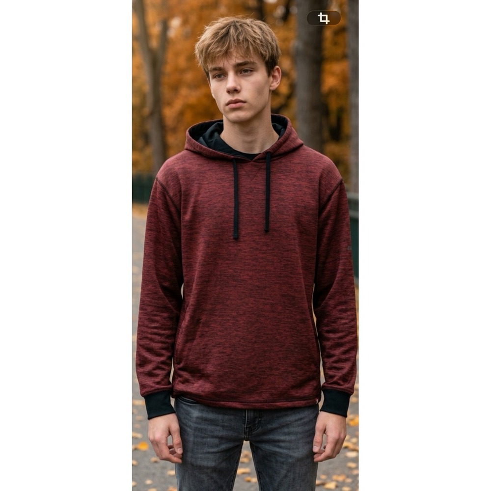 Marucci Mens Performance Fleece Hoodie Burgundy Black Space Dye Pullover Large